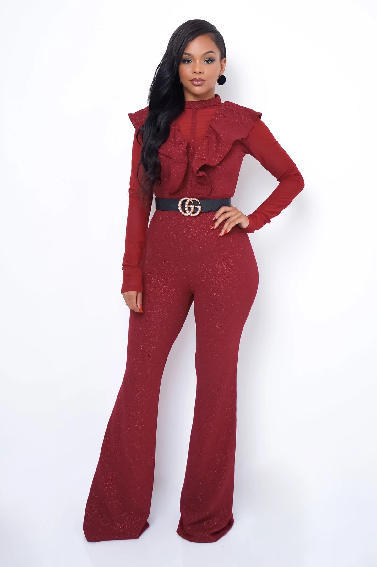 🔥 Front Frill Long Sleeve Mesh Jumpsuit - PrettyWhenever